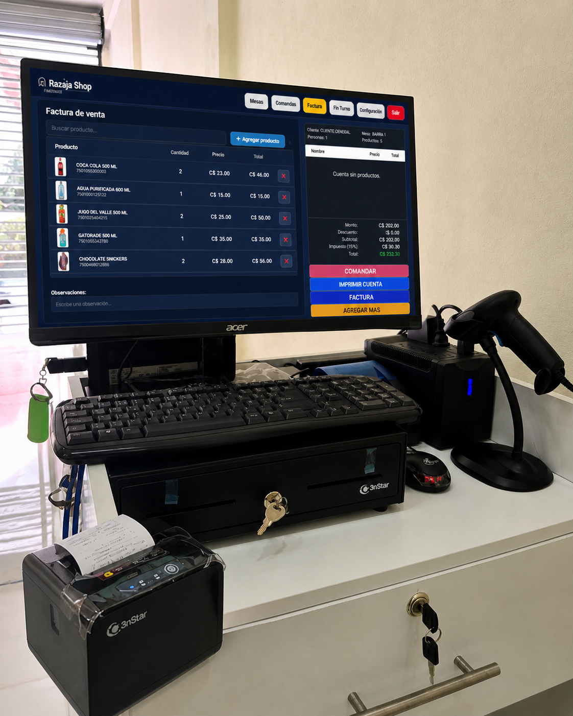 Cliente Razaja Shop con pieza promocional de sistema funcionando en negocio real