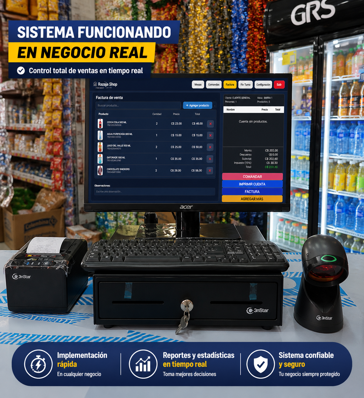 Cliente Razaja Shop con pantalla de facturacion y operacion en caja real
