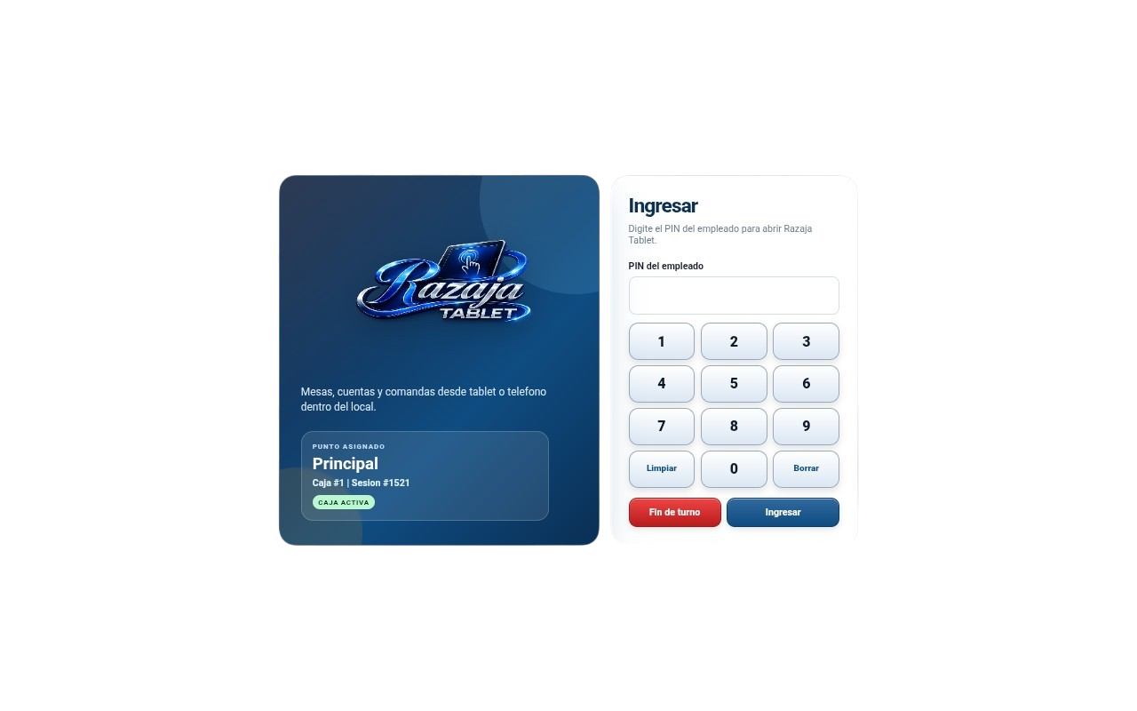 Pantalla de acceso de Razaja Tablet